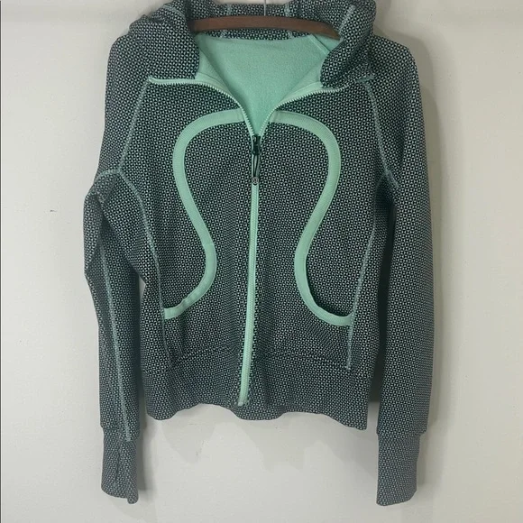 LULULEMON Scuba Hoodie Cotton Fleece Zip Jacket Mint Green Black Size 8 - Picture 3 of 16